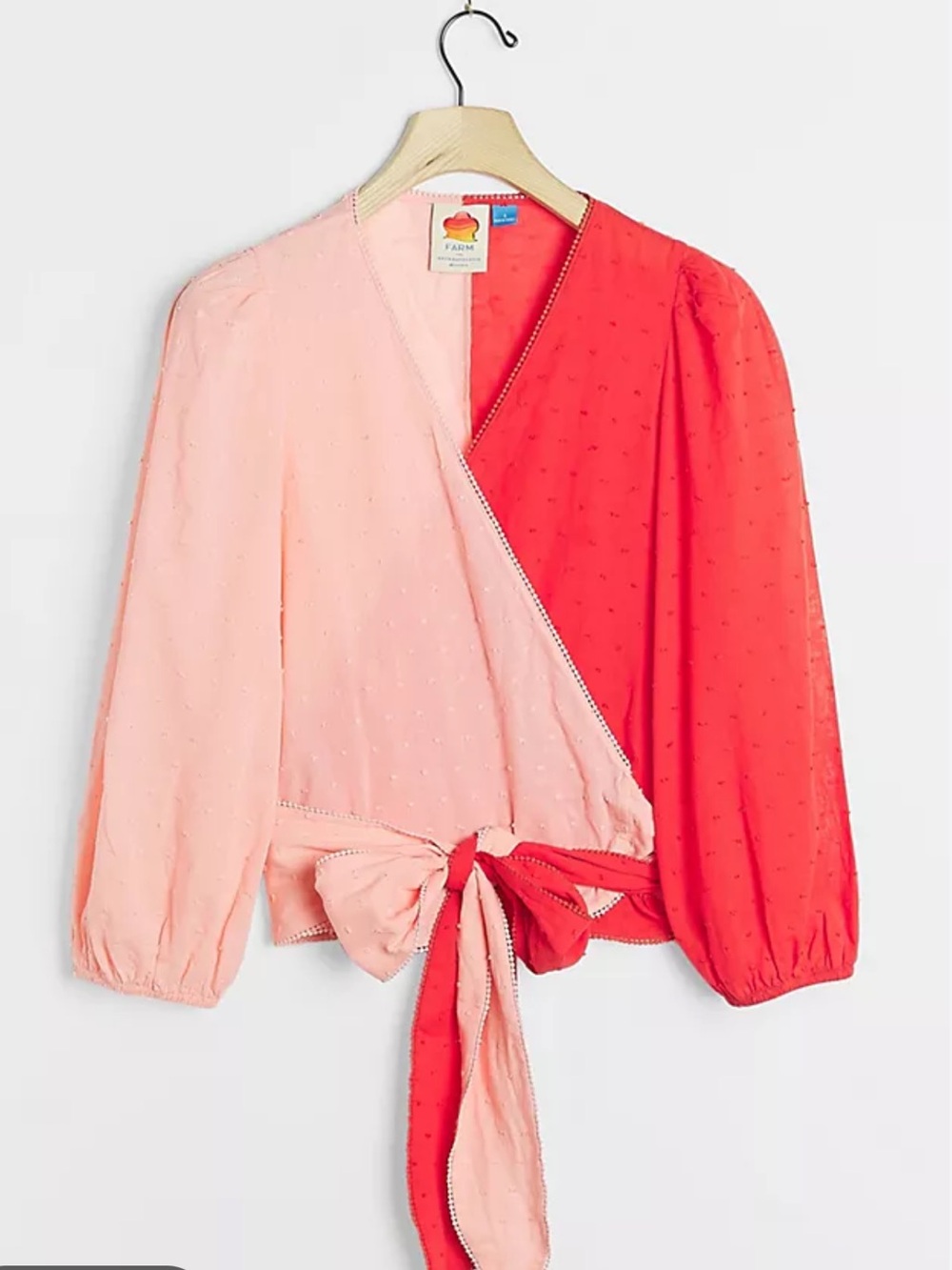 Farm Rio Top Wrap Colorblock Small Pink Red Cotton Tie Waist Anthopologie Shirt